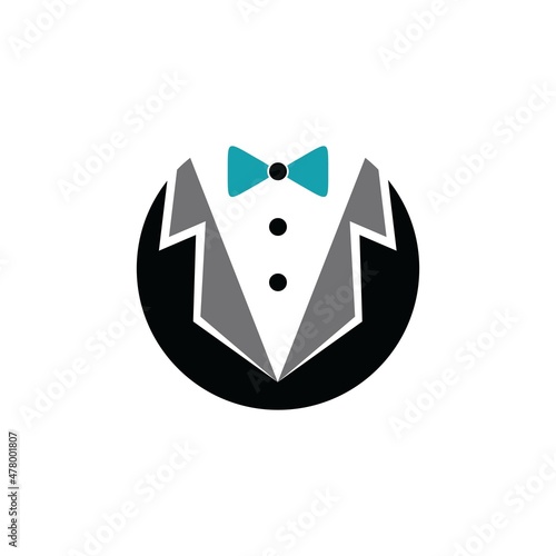 Tuxedo man logo design vector illustration. Tuxedo shirt
