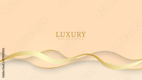 Abstract cream colored luxury background with golden lines. 3d paper cut style vector illustration