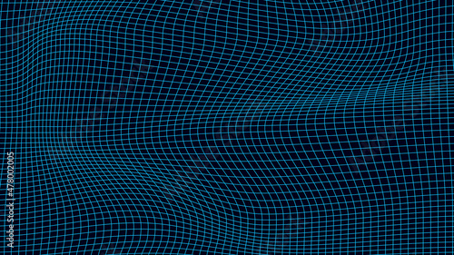 Abstract wavy 3d mesh on a blue background. Geometric dynamic wave. 3D technology wireframe. Vector illustration.