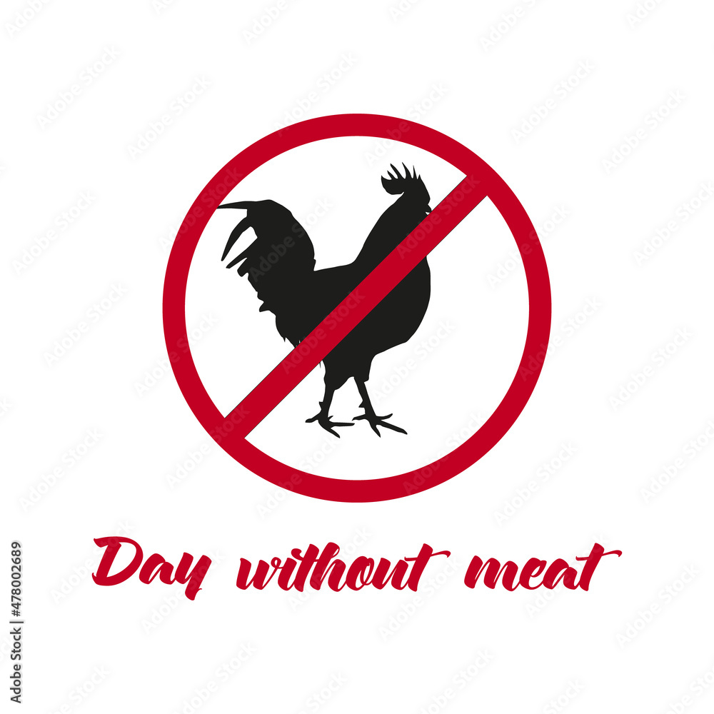 Silhouette of a rooster under the prohibition sign. For the decoration