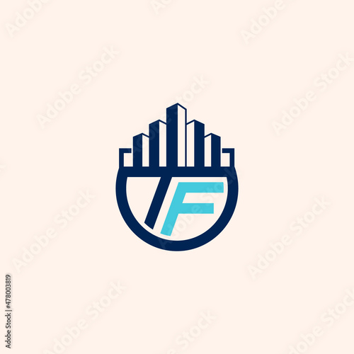 Letter F with Real Estate contraction Logo Concept.