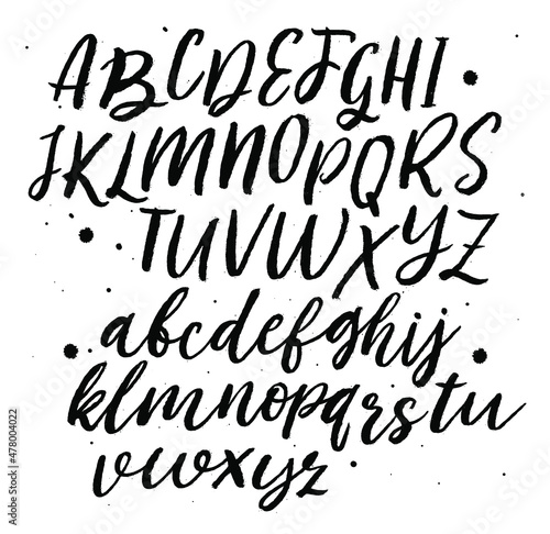 Vector Alphabet. Exclusive Custom Letters. Lettering and Custom Typography for Designs: Logo, for Poster, Invitation, Card, etc. Vector Brush Typography. Handwritten brush style modern cursive font.