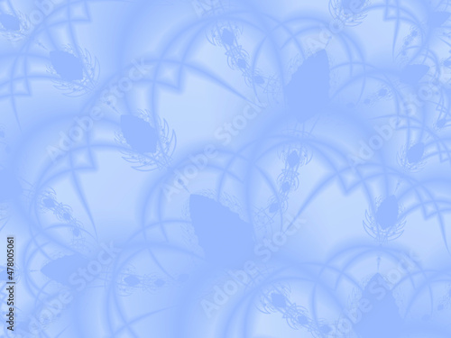 Soft repeating pattern of fantastic flowers on a light blue background.