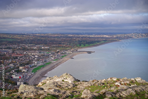 Aerial view of coastal Bray town in Ireland photo