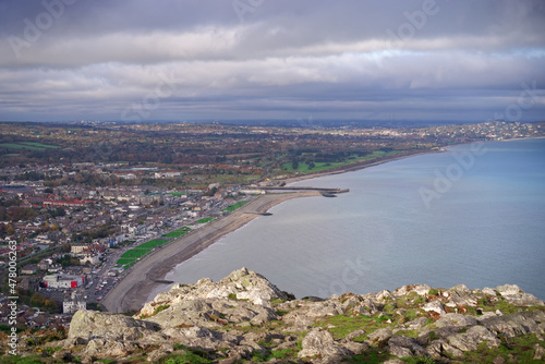 Photography Aerial view of coastal Bray town in Ireland