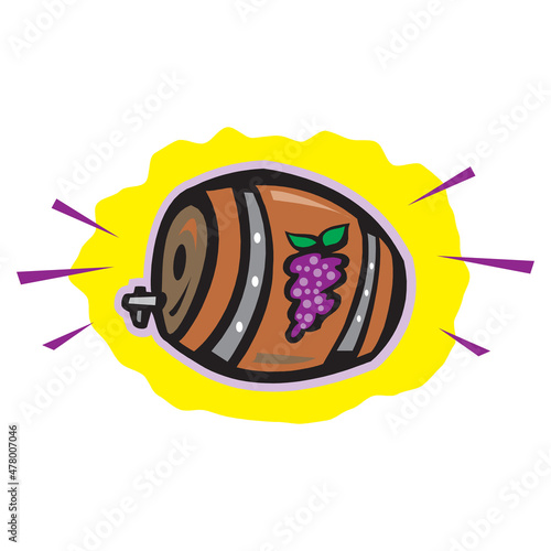 Wooden barrel with grape on it isolated on white background in EPS10