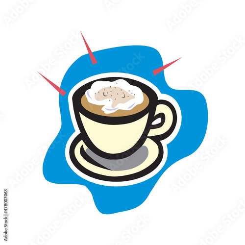 hot cappucino coffee with latte art   sketch vector on a white background