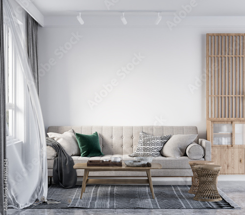 Interior Living Room Wall Mockup - 3d Rendering  3d Illustration 