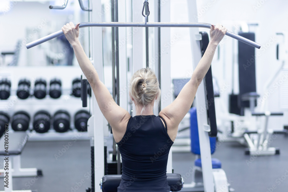 Fototapeta premium A woman works out in the gym.Fitness classes in the gym.