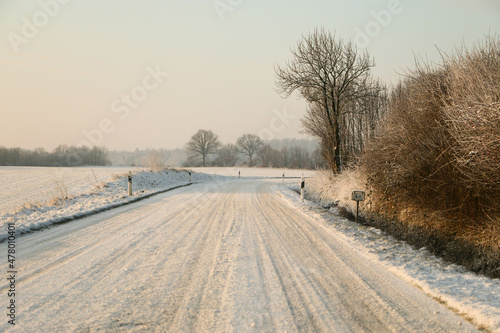 small empty street full of snow