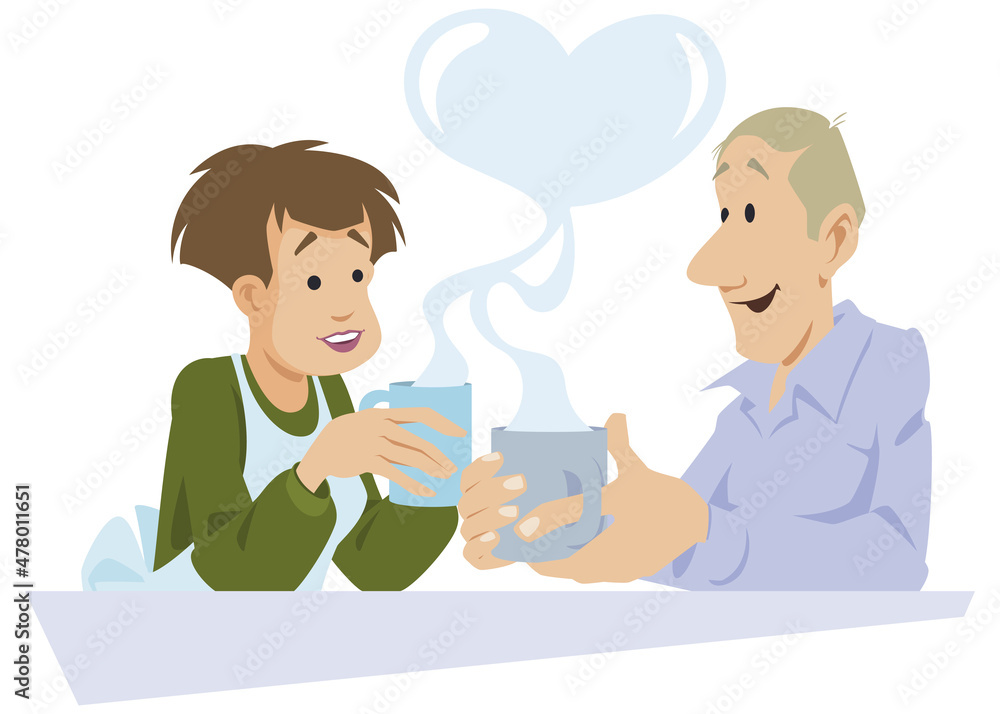 Loving couple is drinking hot tea. Illustration for internet and mobile website. Loving couple is drinking hot tea. Illustration for internet and mobile website.