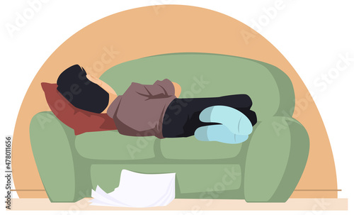 Man is sleeping on couch. Illustration for internet and mobile website.