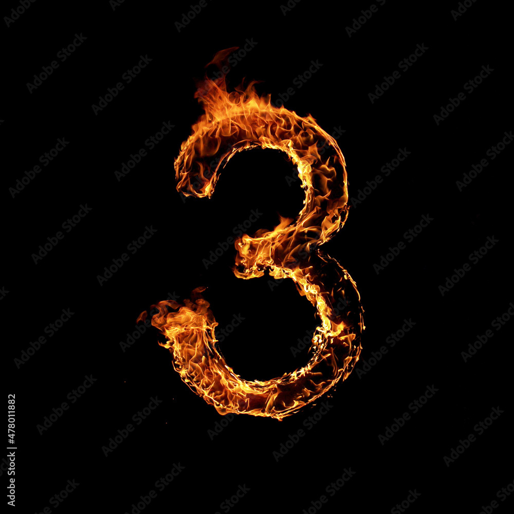 Single Number of Fire Flames Alphabet on Black Background. Single Number of Fire Flames Alphabet on Black Background.