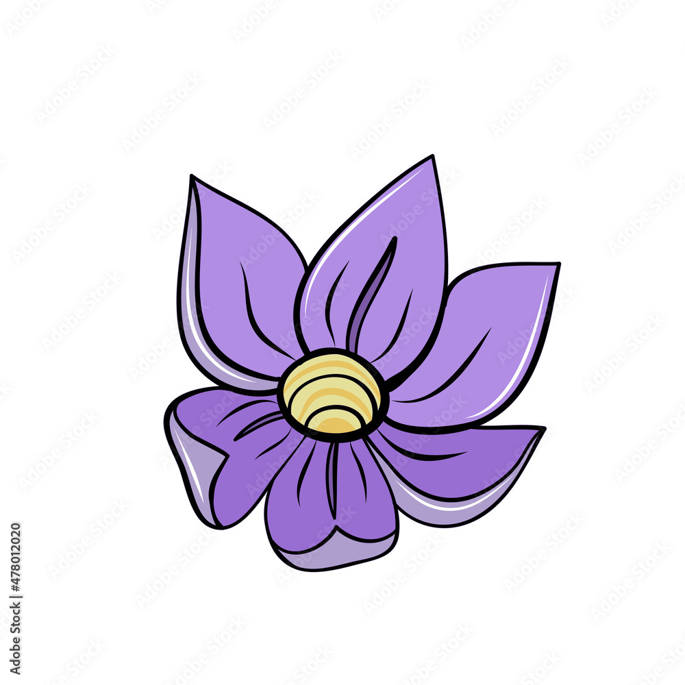 purple spring crocus flower hand drawn in cartoon style for card design