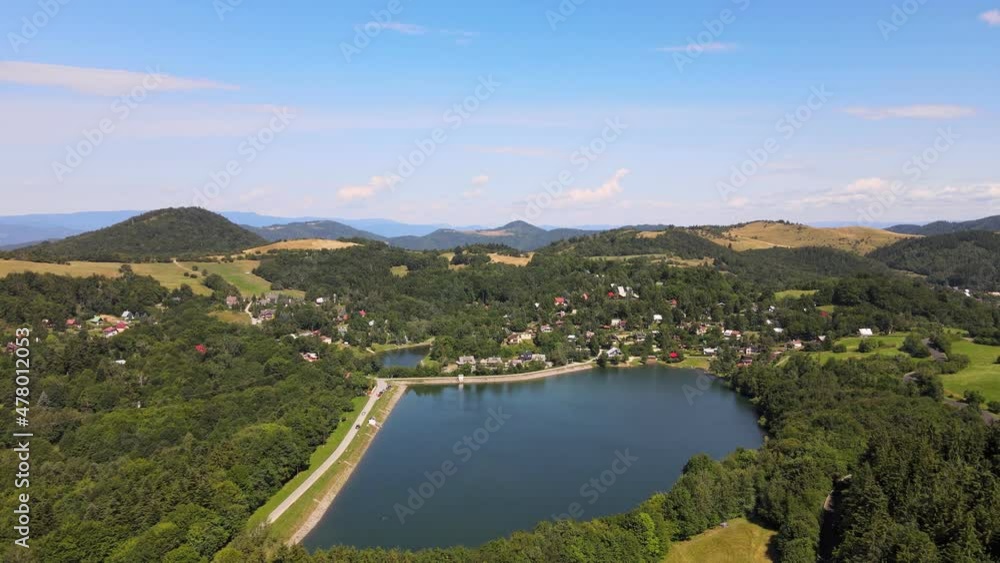 Aerial view of Vindsachtske lake in the village of Stiavnicke Bane in Slovakia Aerial view of Vindsachtske lake in the village of Stiavnicke Bane in Slovakia
