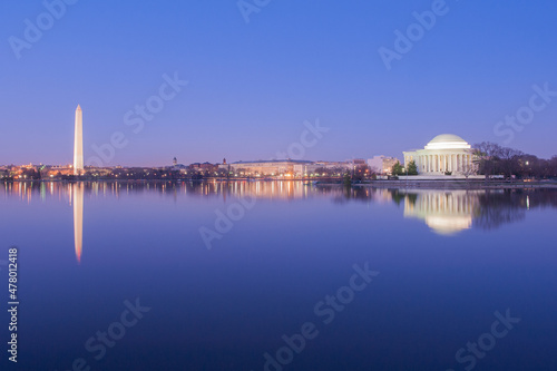 Jefferson Memorial and Washington monument at night - Washington DC United States