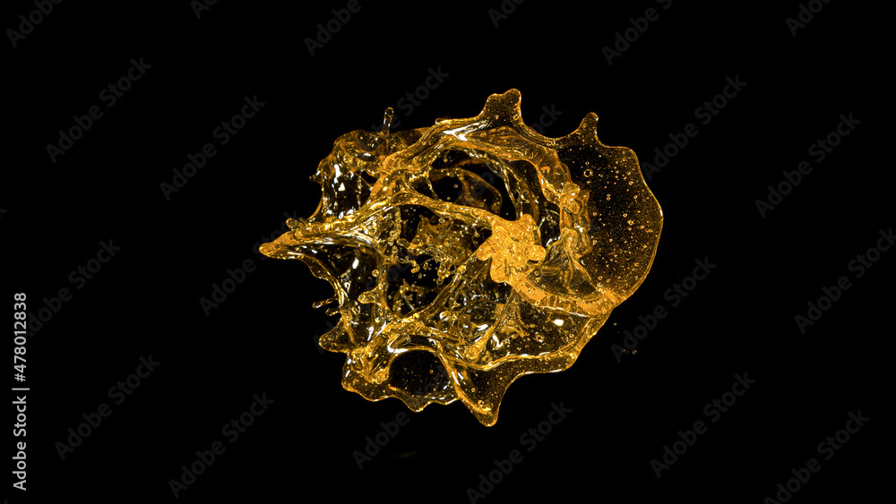 Freeze Motion Shot of Oil Vortex Splash Liquid Isolated on Black Freeze Motion Shot of Oil Vortex Splash Liquid Isolated on Black