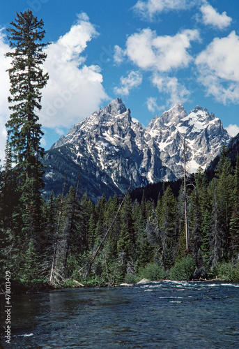 The Peaks of Grand Teton National Park with Flowing River.
