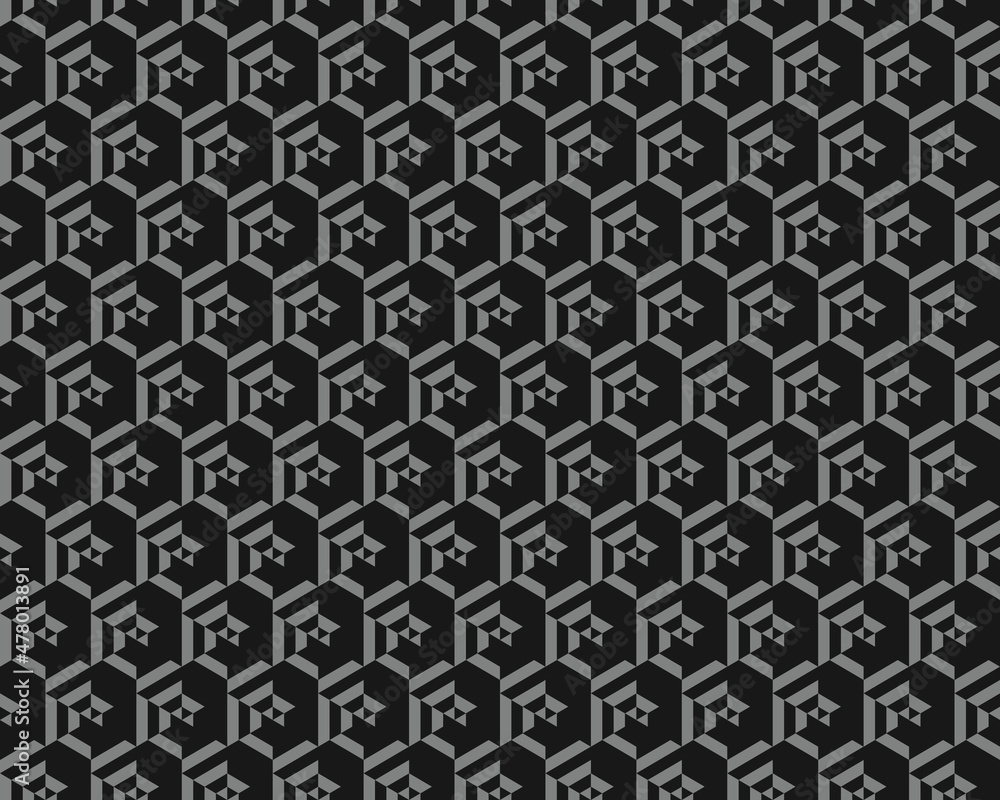 Geometric black hexagons, seamless pattern