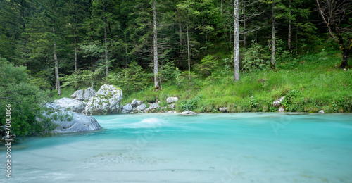 Panorama of Soca river in Triglav National Park, Slovenia