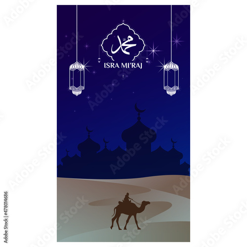 vertical design vector, isra miraj greeting post with desert trip