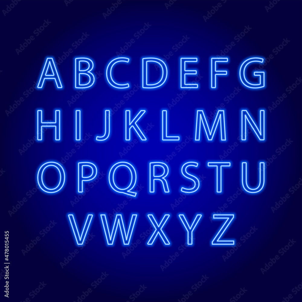 neon letters. alphabet on a dark background. vector