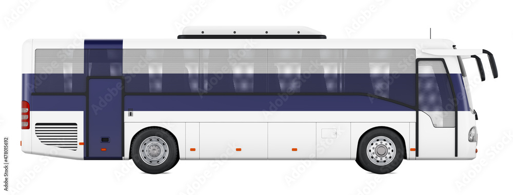 Bus travel in Finland, Finnish bus tours, concept. 3D rendering
