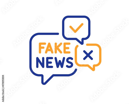 Fake news line icon. Propaganda conspiracy chat sign. Wrong truth symbol. Colorful thin line outline concept. Linear style fake news icon. Editable stroke. Vector