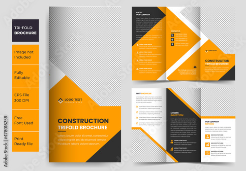 Construction and renovation creative trifold brochure template design or real estate brochure, home for sale