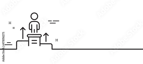 Business podium line icon. Employee nomination sign. Person award symbol. Minimal line illustration background. Business podium line icon pattern banner. White web template concept. Vector