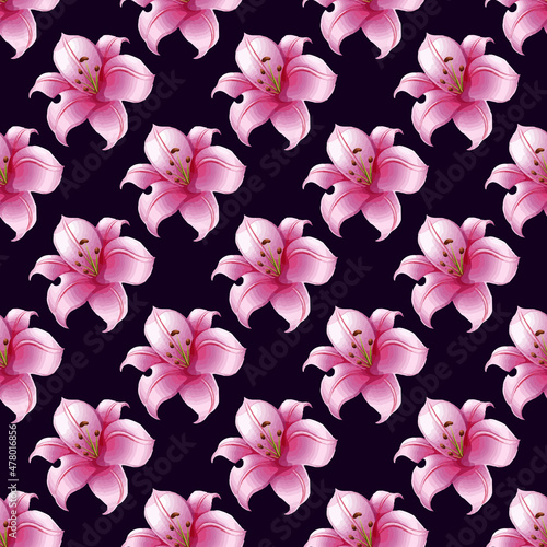 Pink Lily flower Seamless Pattern Design