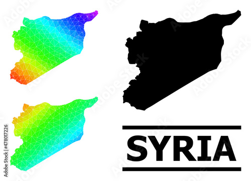 Vector lowpoly spectrum colored map of Syria with diagonal gradient. Triangulated map of Syria polygonal illustration.