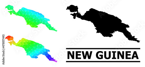 Vector lowpoly spectral colored map of New Guinea Island with diagonal gradient. Triangulated map of New Guinea Island polygonal illustration.