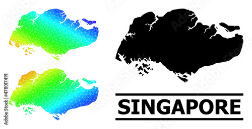 Vector low-poly spectrum colored map of Singapore with diagonal gradient. Triangulated map of Singapore polygonal illustration.
