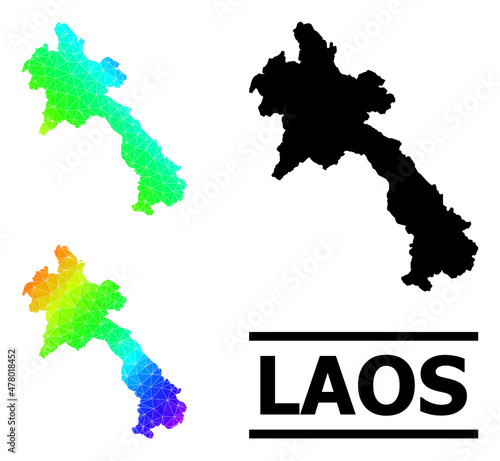 Vector low-poly rainbow colored map of Laos with diagonal gradient. Triangulated map of Laos polygonal illustration.