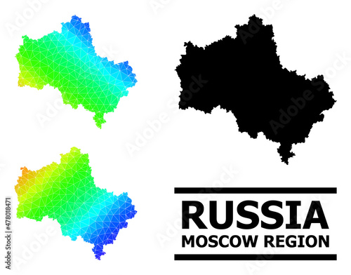 Vector low-poly spectrum colored map of Moscow Region with diagonal gradient. Triangulated map of Moscow Region polygonal illustration.