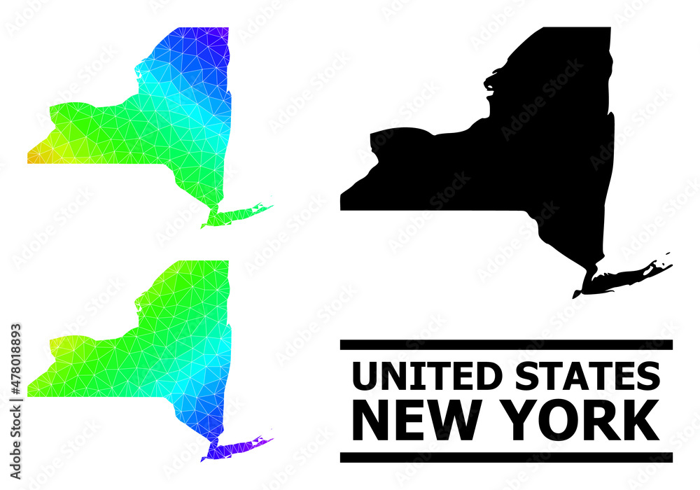 Vector lowpoly spectrum colored map of New York State with diagonal ...