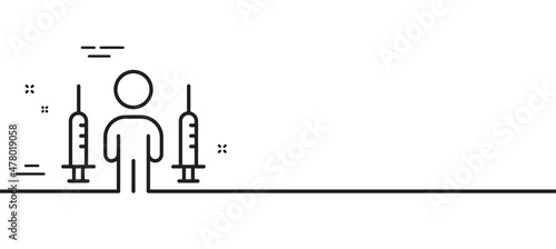 Coronavirus two injections line icon. Corona vaccine syringe sign. Covid jab symbol. Minimal line illustration background. Coronavirus injections line icon pattern banner. Vector