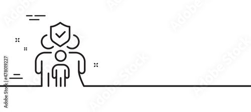 Family insurance line icon. Health coverage sign. Life protection policy symbol. Minimal line illustration background. Family insurance line icon pattern banner. White web template concept. Vector