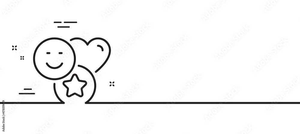 Social media likes line icon. Heart, star sign. Positive smile feedback symbol. Minimal line illustration background. Smile line icon pattern banner. White web template concept. Vector Social media likes line icon. Heart, star sign. Positive smile feedback symbol. Minimal line illustration background. Smile line icon pattern banner. White web template concept. Vector