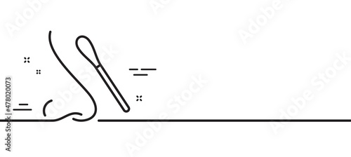 Nasal swab test line icon. Nose with cotton swab sign. Coronavirus testing symbol. Minimal line illustration background. Nasal test line icon pattern banner. White web template concept. Vector