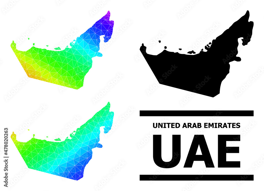 Vector lowpoly rainbow colored map of United Arab Emirates with ...