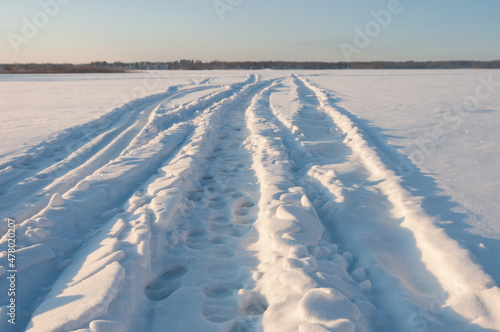 A road paved on a frozen lake