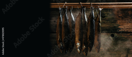 Canvas-taulu Mackerel Fish smoked in smokehouse