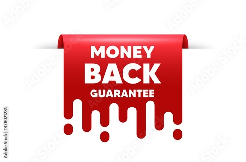 Money back guarantee. Red ribbon tag banner. Promo offer sign. Advertising promotion symbol. Money back guarantee sticker ribbon badge banner. Red sale label. Vector