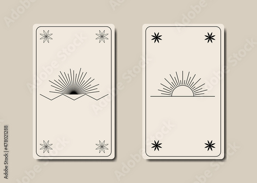 Set magical tarot cards, old white magic Sun boho style, sacred geometry sign, esoteric spiritual symbols, Flower of Life Fototapet