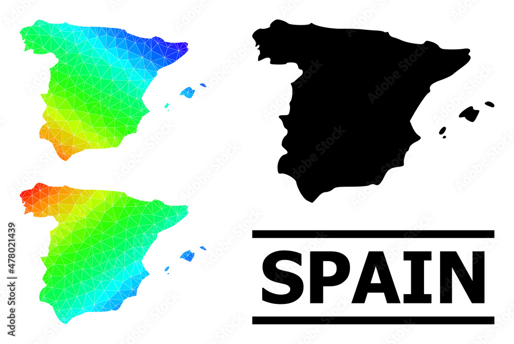 Vector lowpoly spectrum colored map of Spain with diagonal gradient