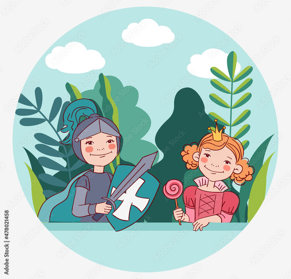 Naklejka premium Cute kids in carnival costumes. Vector illustration