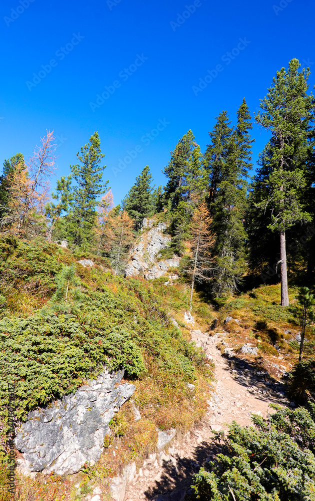 Amazing Dolomites near Santa Magdalena. Adolf Munkel Trail in Mountains of Northern Italy