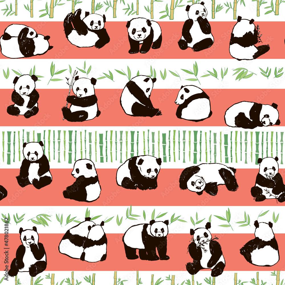 Obraz premium Panda animal vector seamless striped pattern
